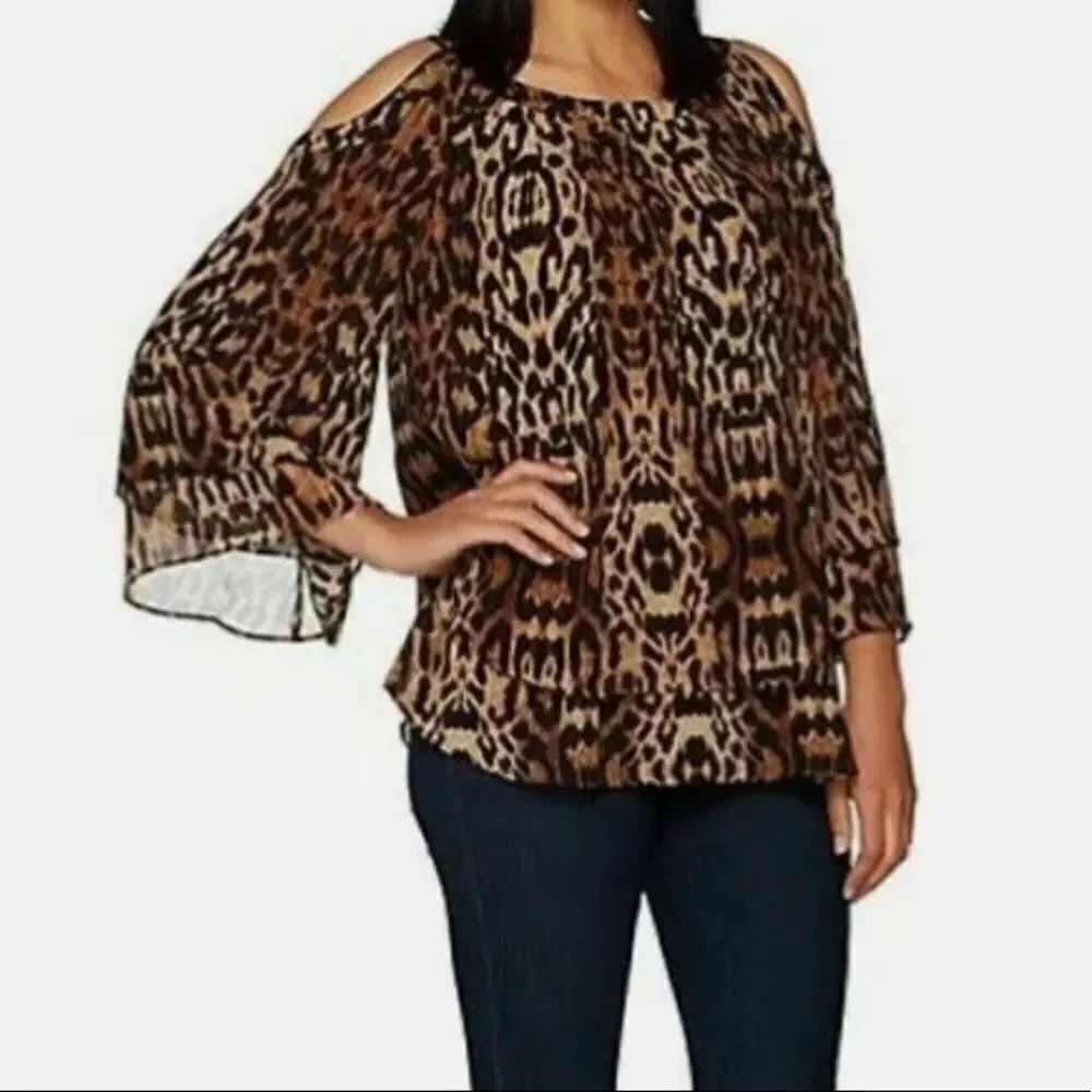 Laurie Felt Print or Solid Cold Shoulder Blouse